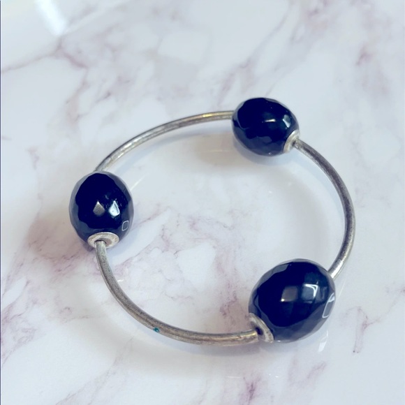 Sterling silver bracelets with black beads - set of 3 stretchy - Picture 4 of 4